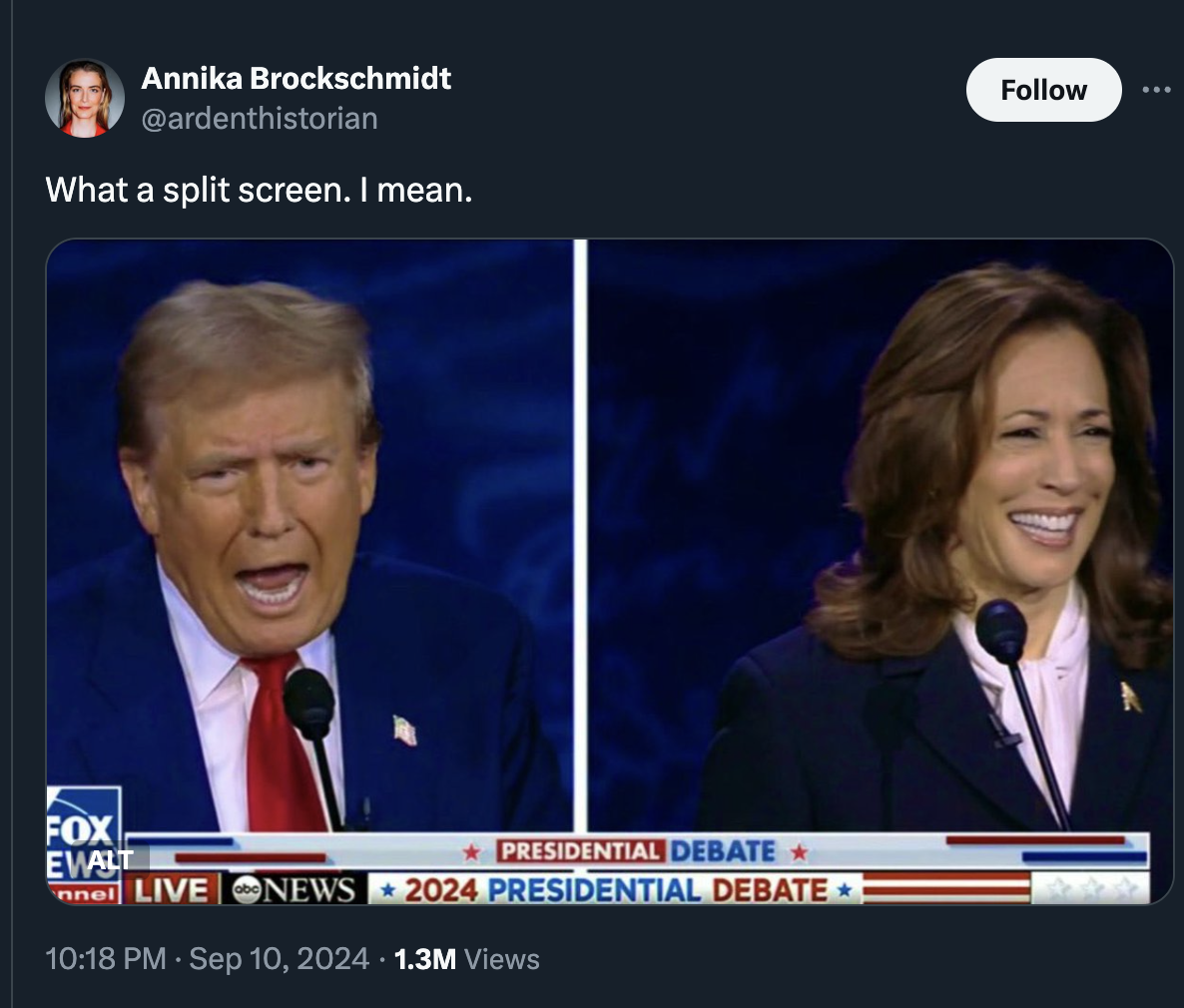 newscaster - Annika Brockschmidt What a split screen. I mean. Fox Ewalt Presidential Debate nnel Live News 2024 Presidential Debate 1.3M Views